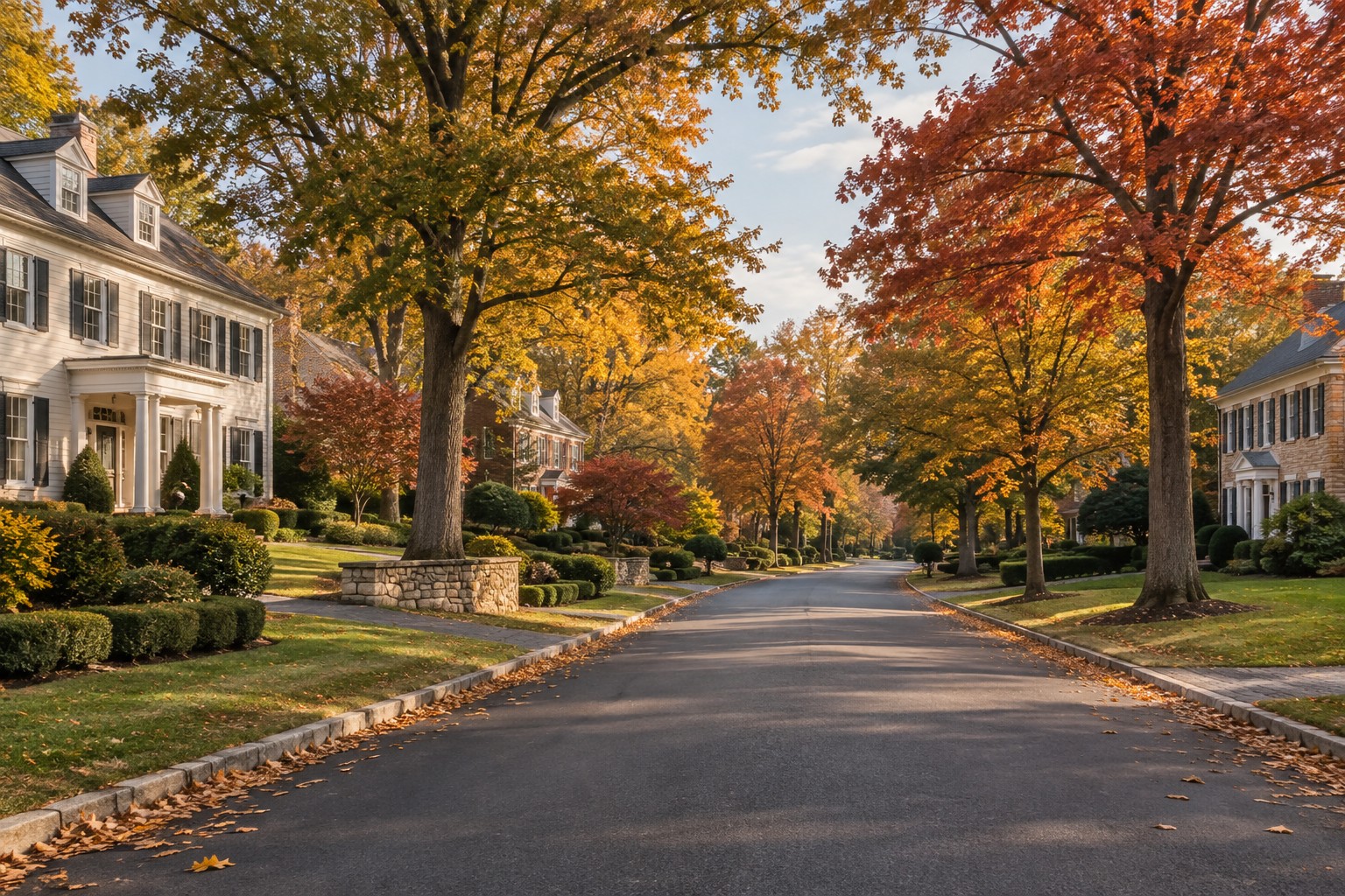 A quiet residential McLean Virginia street, illustrative